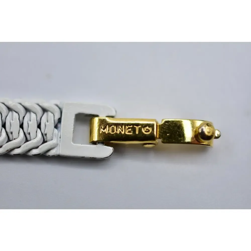Monet Signed Vintage Bracelet Thick White Painted Linked Chain 6.75